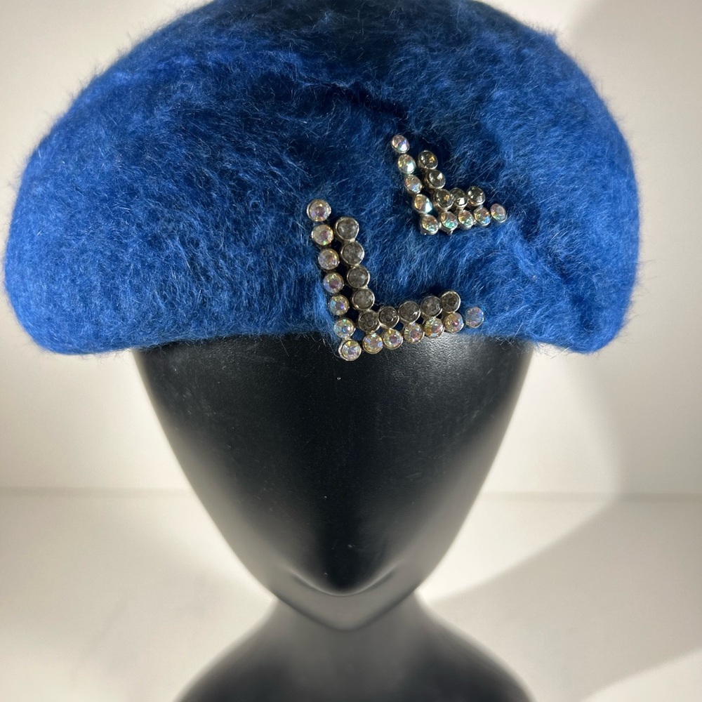 Blue Wool Beret with Rhinestone Accents - Picture 8 of 12